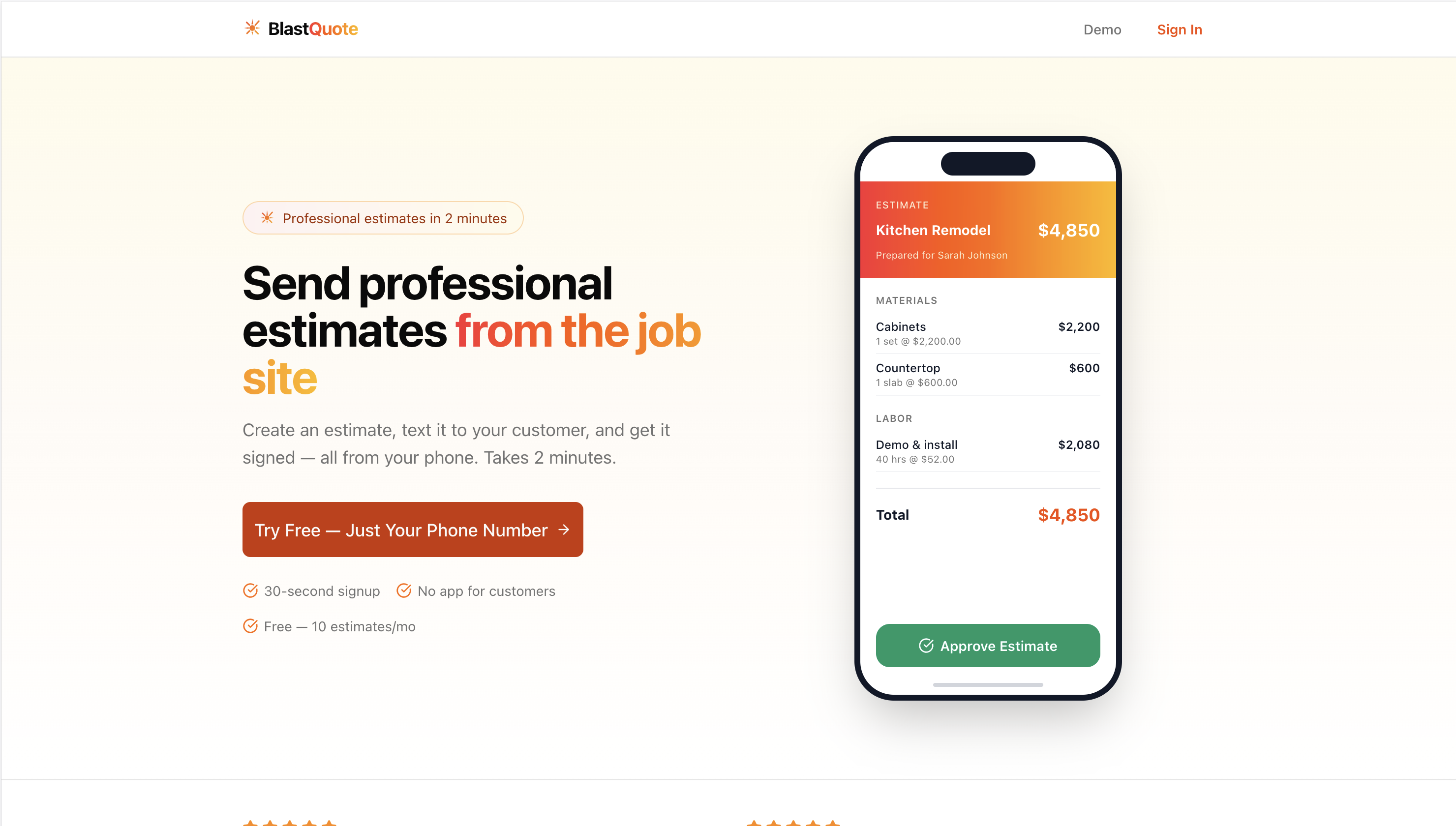 BlastQuote website screenshot